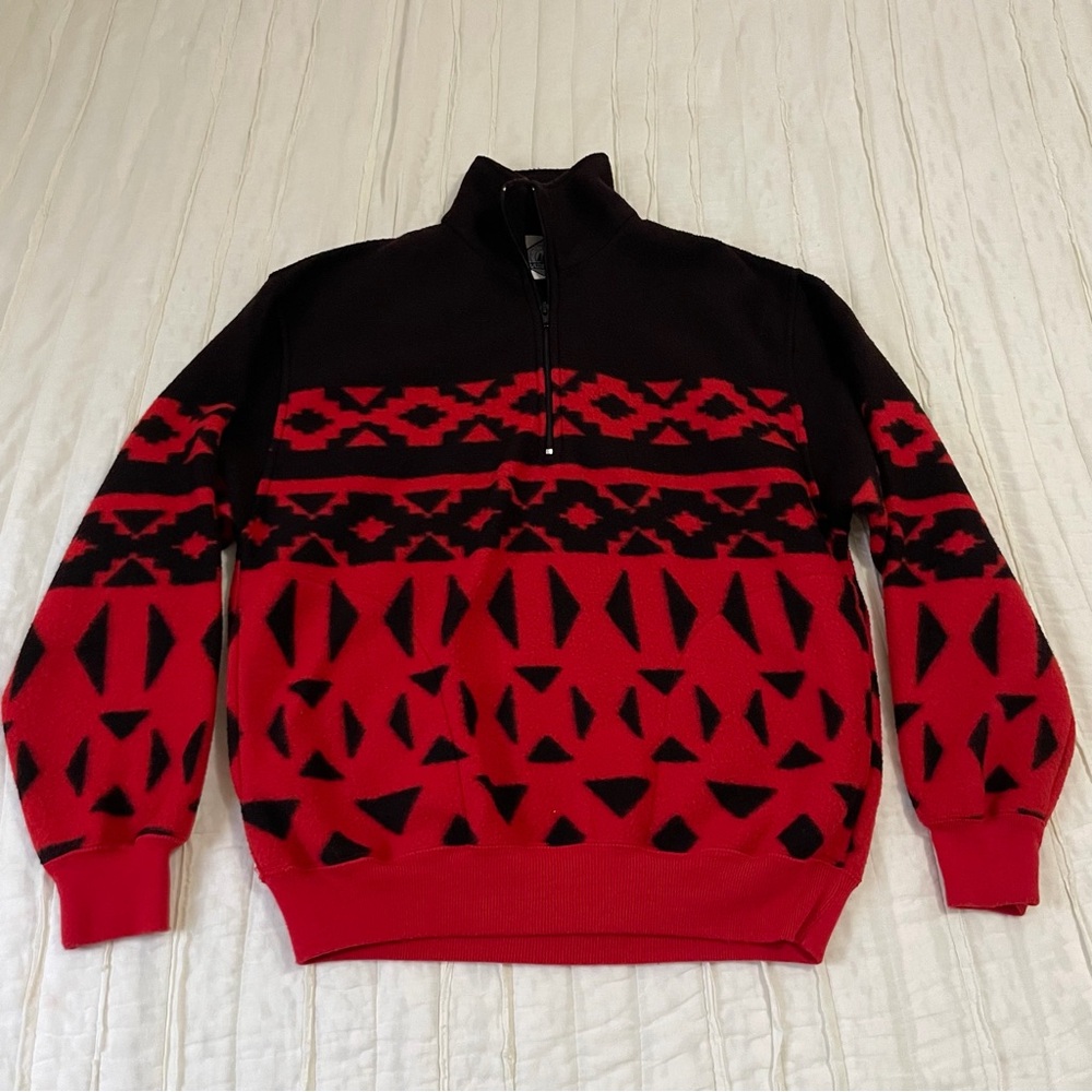 Vintage Trader Bay Sears Sweater Mens Medium Aztec Fleece Pullover Pockets 90s